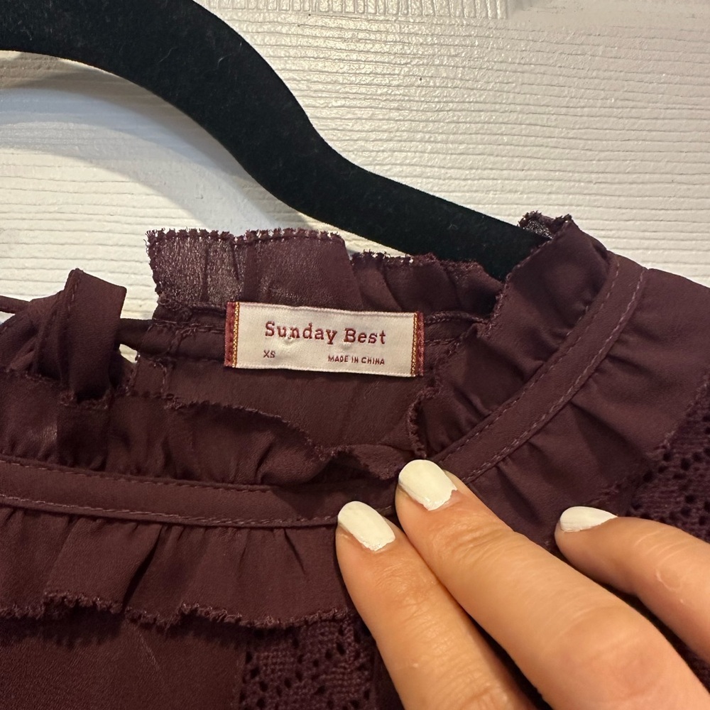 Aritzia Sunday Best Raleigh French Chic Burgundy Dress | Lace Ruffle Detail | XS - Picture 8 of 16